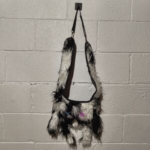 Black and White Fluffy Monster Plush Crossbody Bag Purse